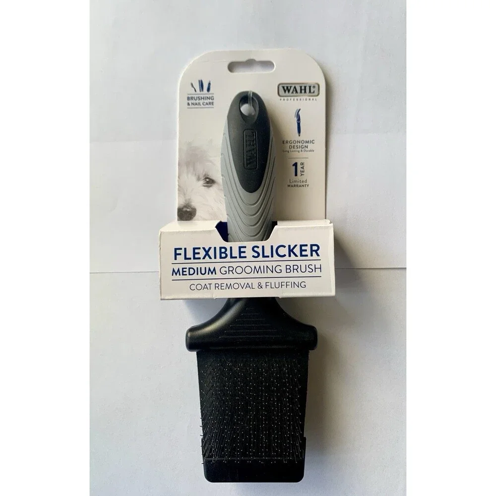 NEW Wahl Flexible Double-Sided Slicker Medium Grooming Brush Dogs 858478 NWT